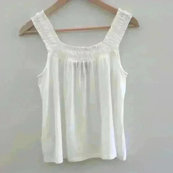 🌴2/$25🌴ANTHROPOLOGIE | Women's White Ruffled Strap Tank  Top - Picture 4 of 4